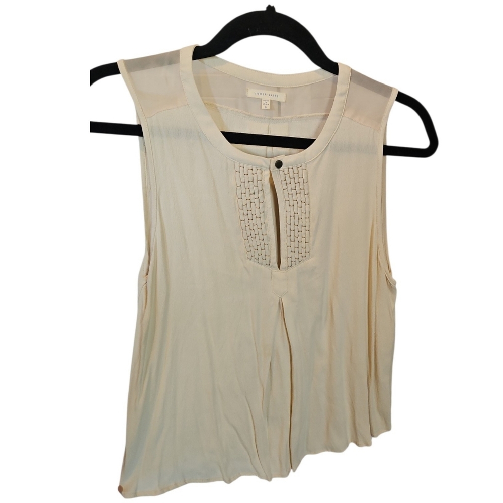 Under Skies Sleeveless Ivory Split Neck Henley Blouse Lattice Weave Size Small